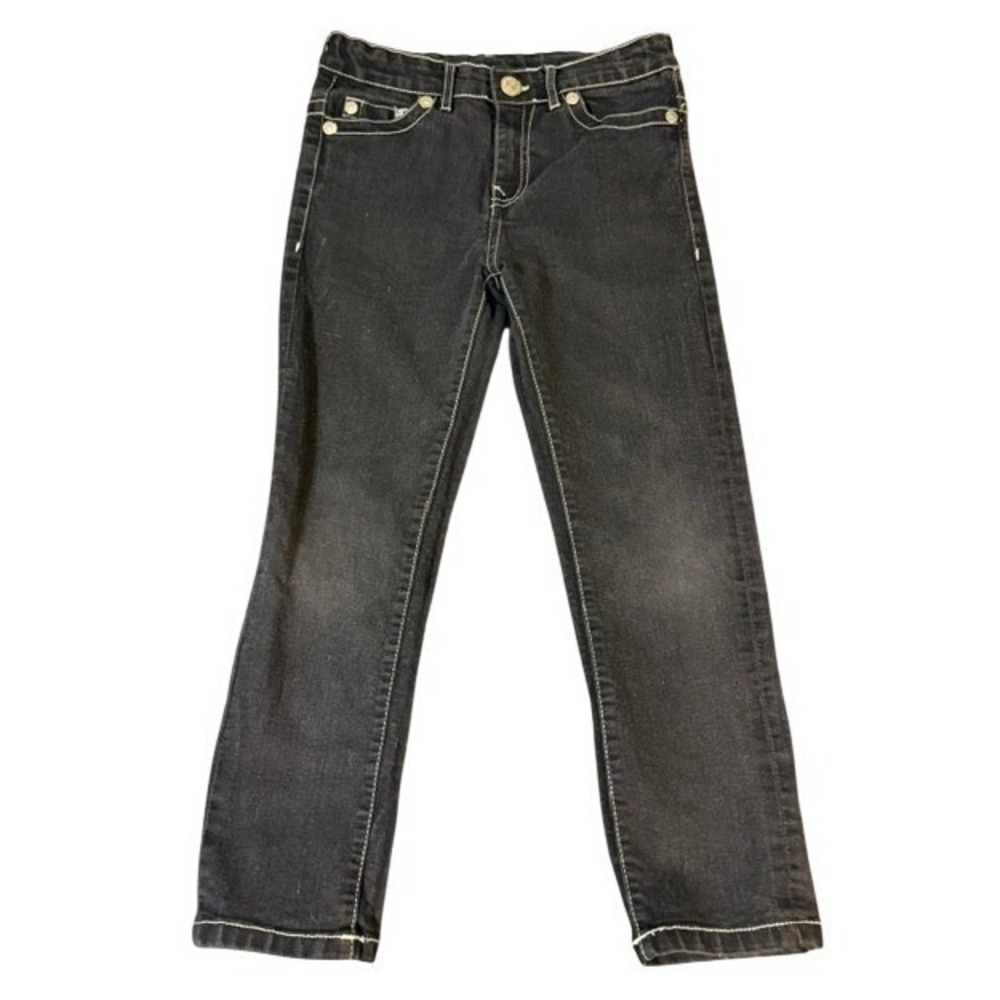 True Religion Girls Black Skinny Jeans Contrast Stitch Size S 8 Adjustable Waist